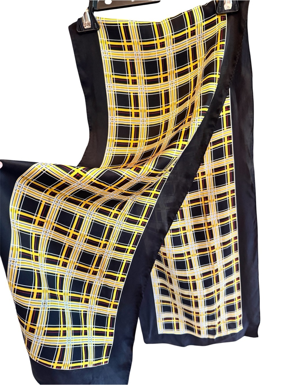 Black & Yellow Plaid 100% Silk Scarf